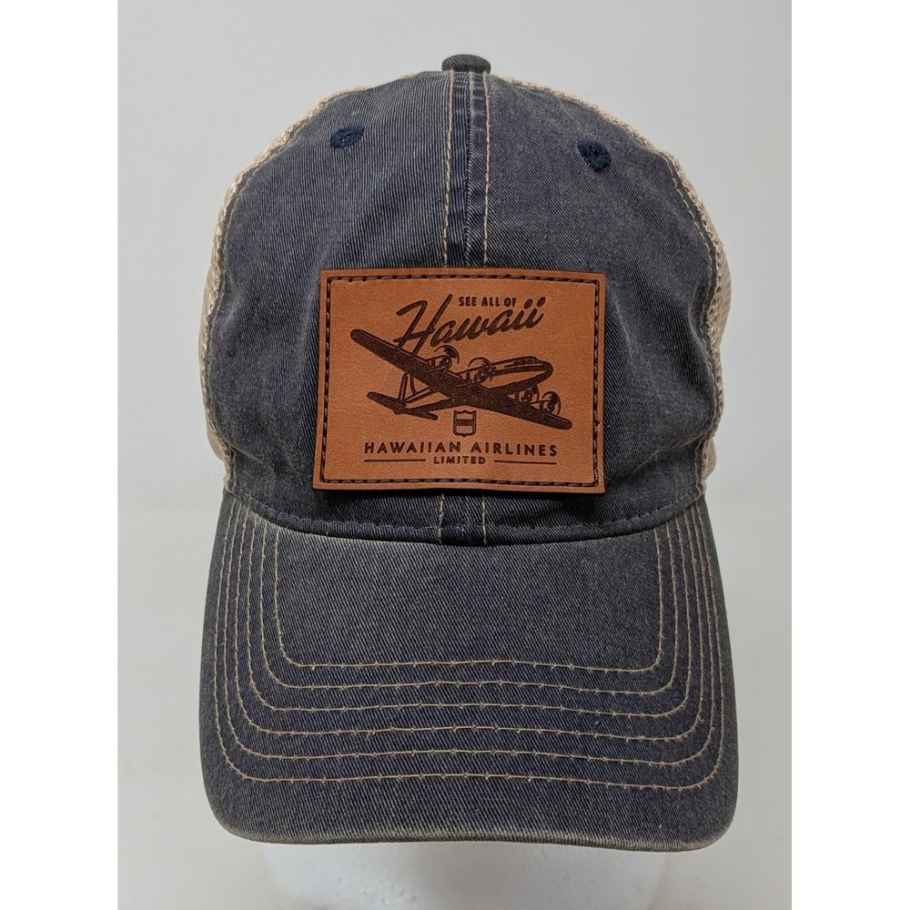 Hawaiian Airlines 90th Anniversary Trucker Hat Cap Sikorsky S-38 Leather Patch